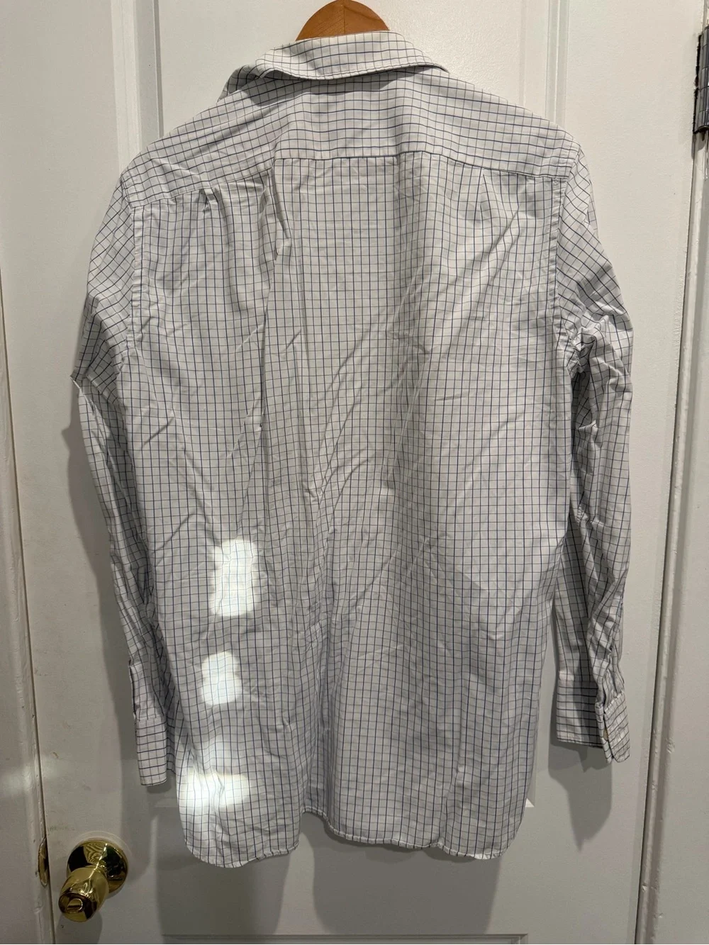 J. Crew Men's White Button-Down Shirt with Blue Windowpane